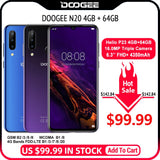 DOOGEE N20 Mobilephone Fingerprint 6.3inch FHD+ Display 16MP Triple Back Camera 64GB 4GB MT6763 Octa Core 4350mAh Cellphone LTE